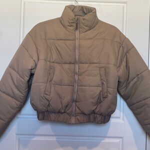 Tan Cropped Puffer Jacket